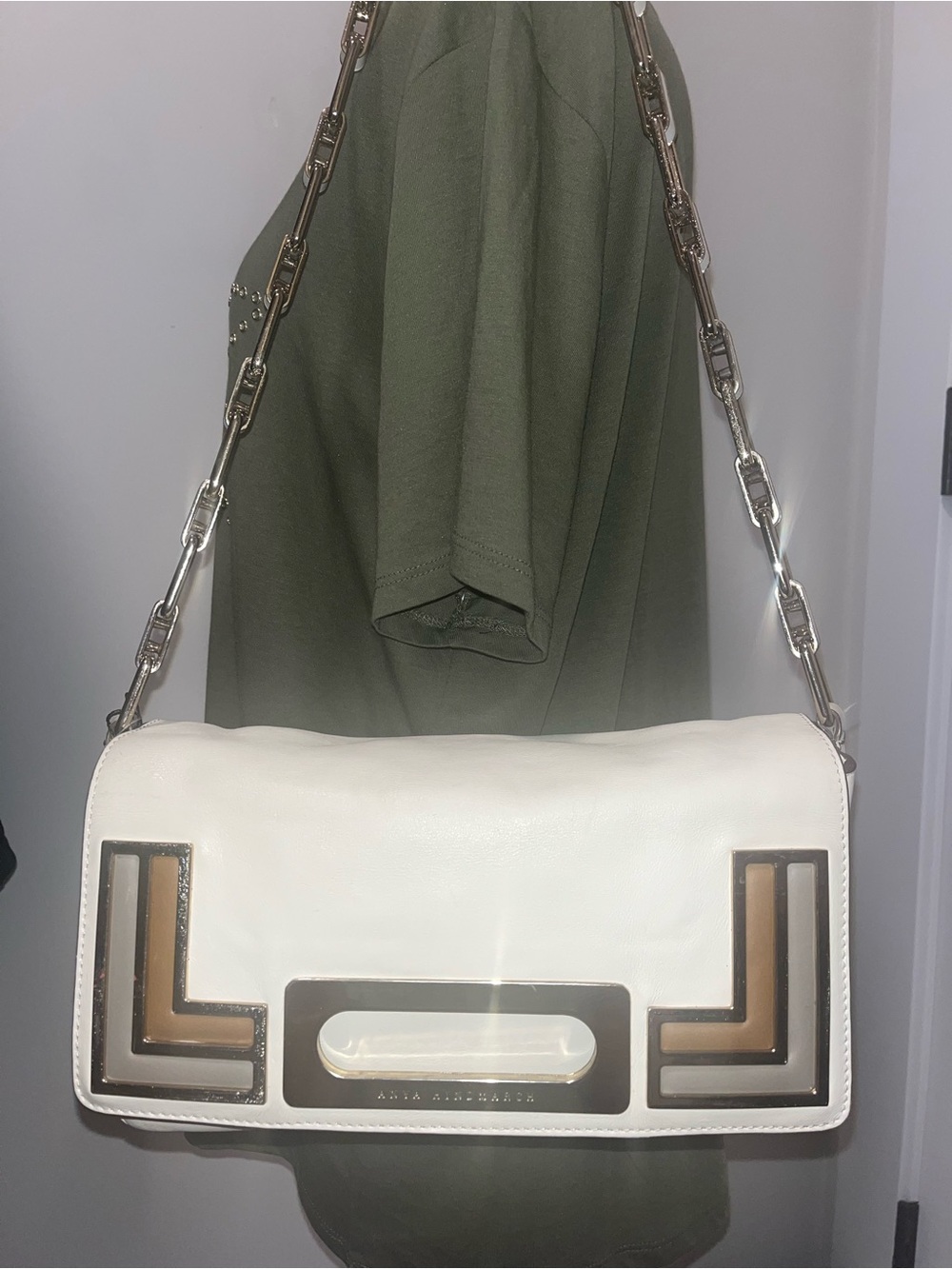 Anya Hindmarch Beautiful Cream Leather Chain Link Shoulder Bag